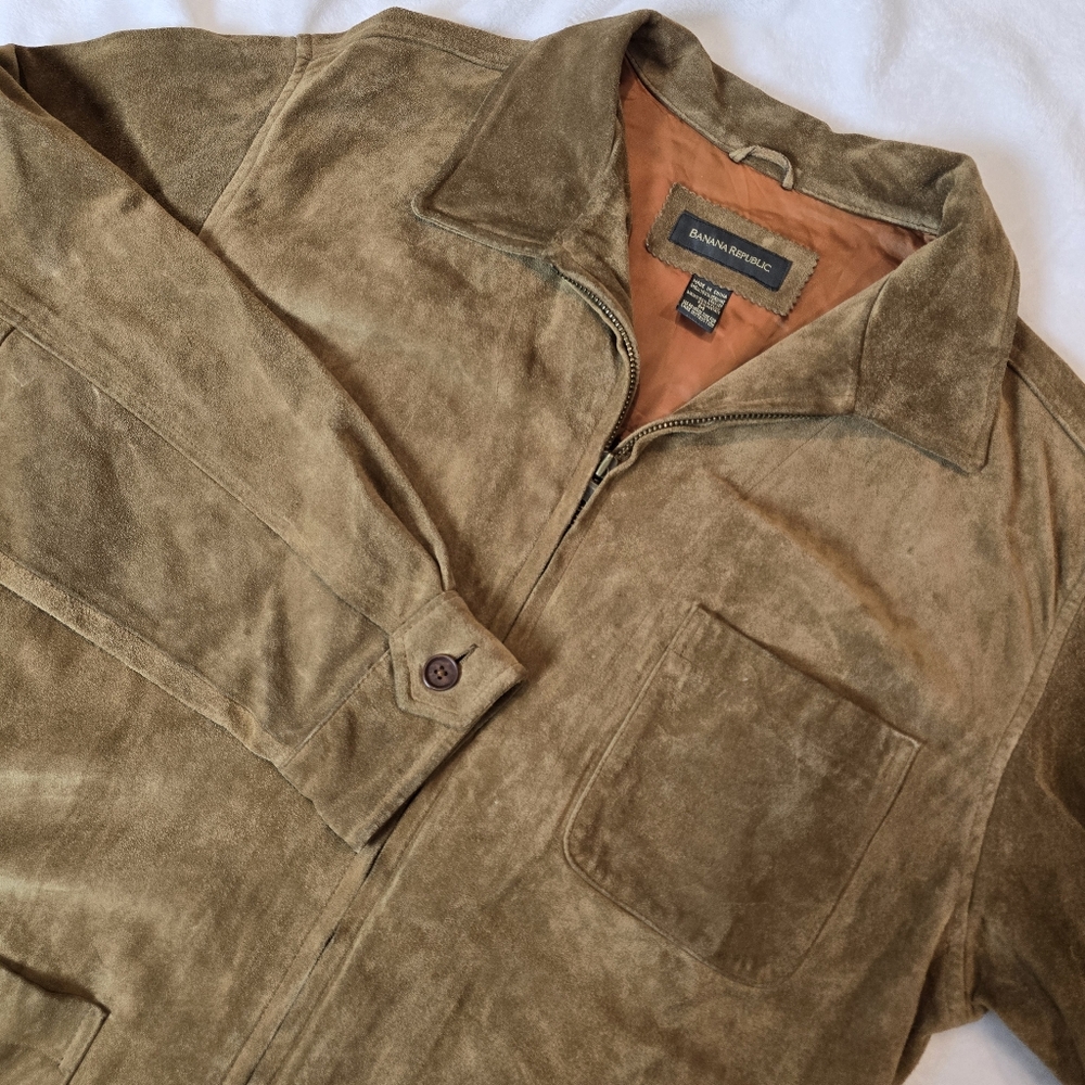 Vintage 1990s Banana Republic Brown Suede Shirt Jacket Med